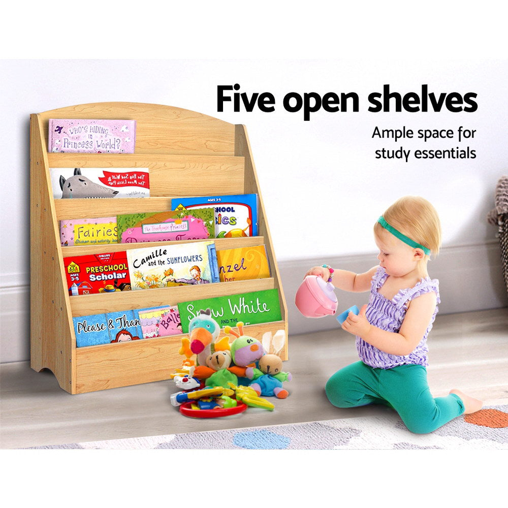 Keezi 5 Tiers Kids Bookshelf Display Rack - Natural