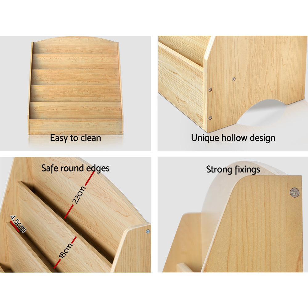 Keezi 5 Tiers Kids Bookshelf Display Rack - Natural