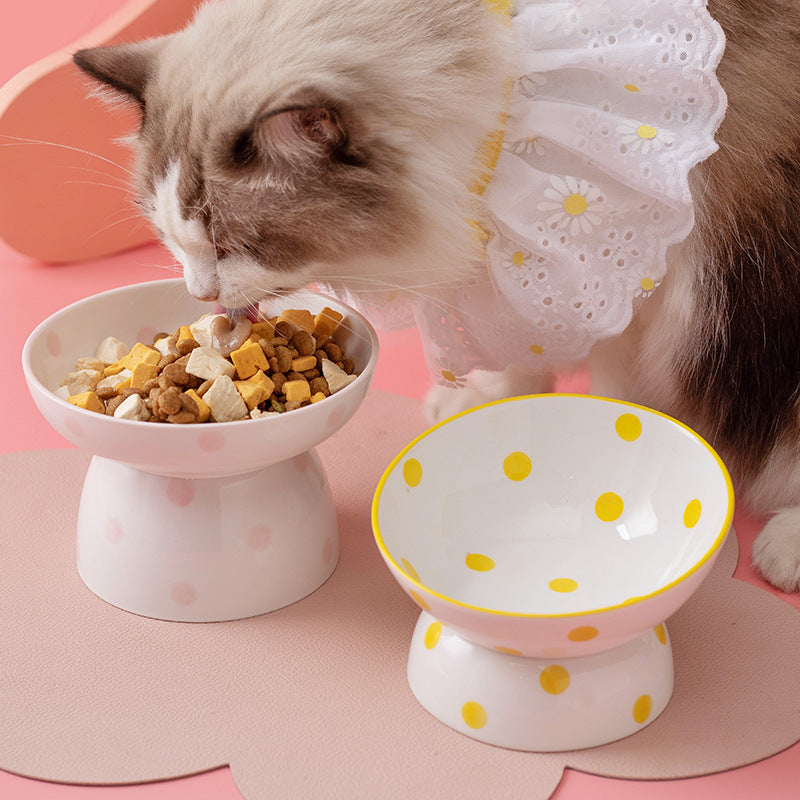 Ceramic Elevated Polkadot Pet Bowl