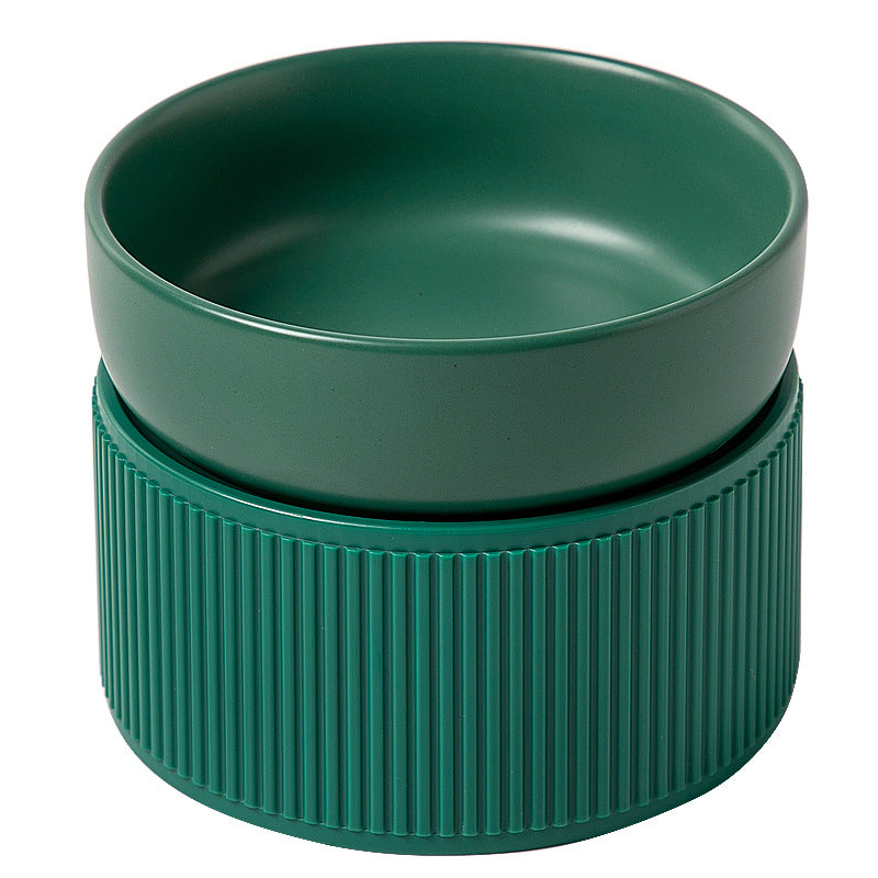 Ceramic Elevated Pet Bowl - Stripe & Solid