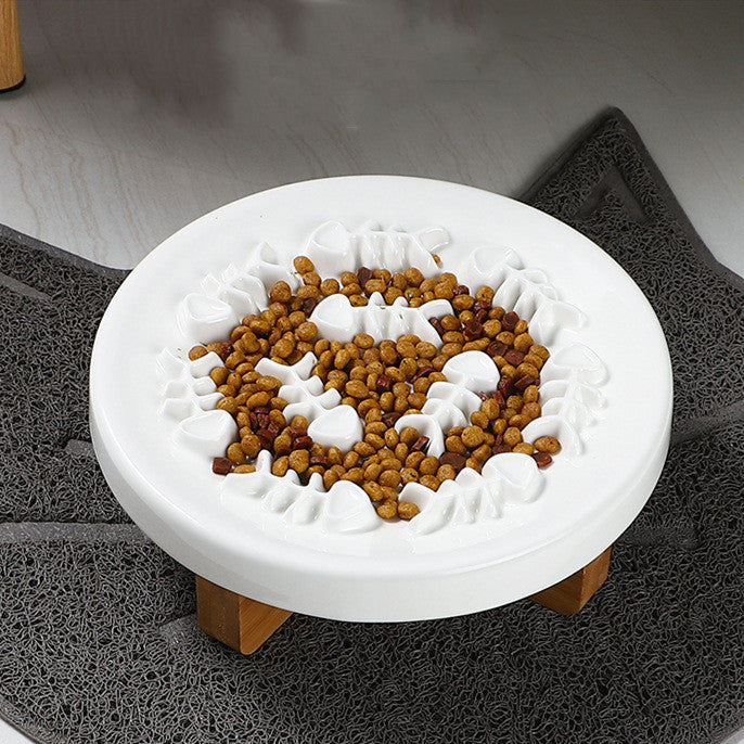 Ceramic Anti-Choking Slow Feeder Pet Bowl With Stand