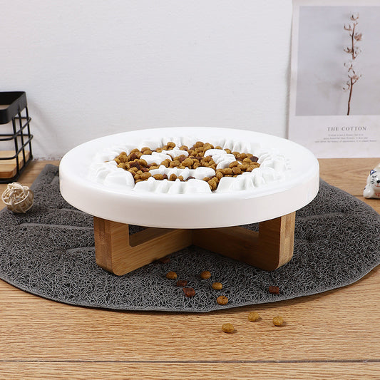 Ceramic Anti-Choking Slow Feeder Pet Bowl With Stand
