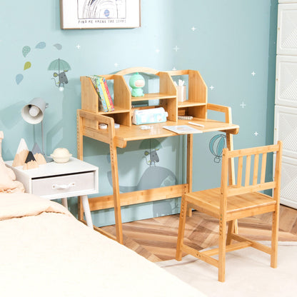 EcoPlay Bamboo Table and Chair Set with Bookshelf