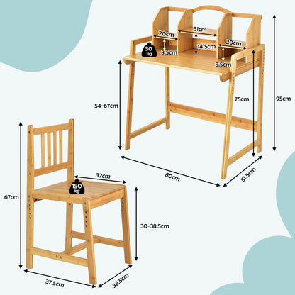 EcoPlay Bamboo Table and Chair Set with Bookshelf