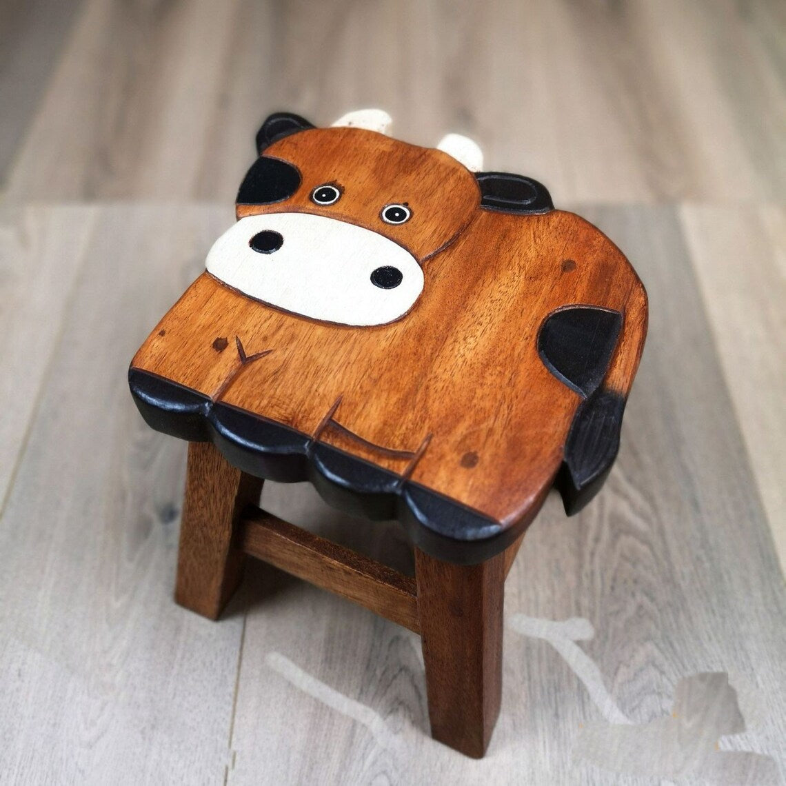 EcoCharm Handcrafted Kids' Stool - Cow