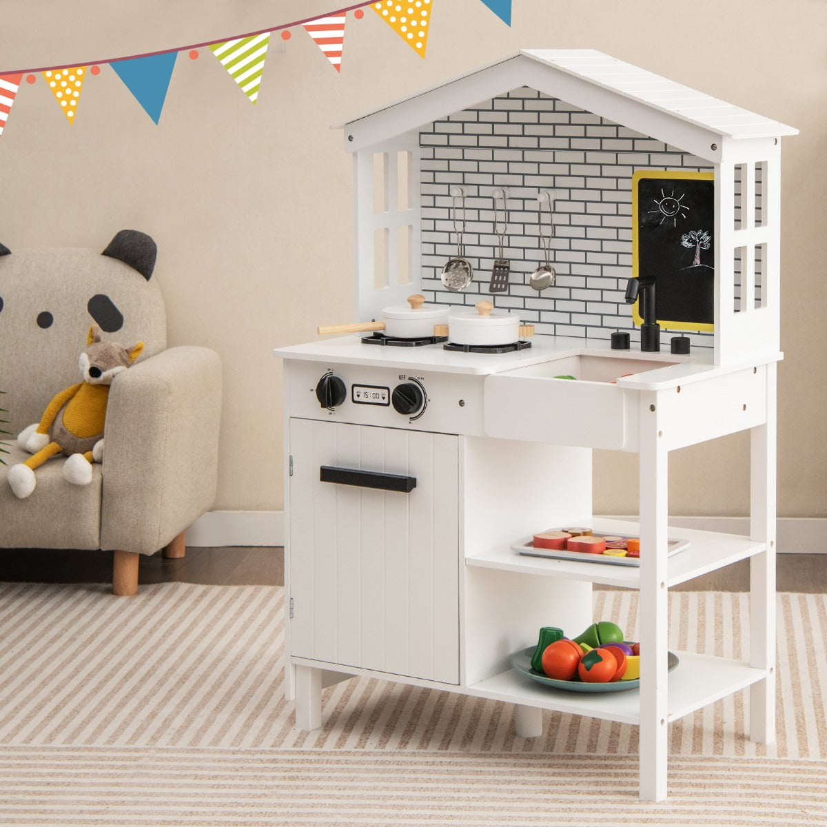 Farmhouse Play Kitchen with Chalkboard