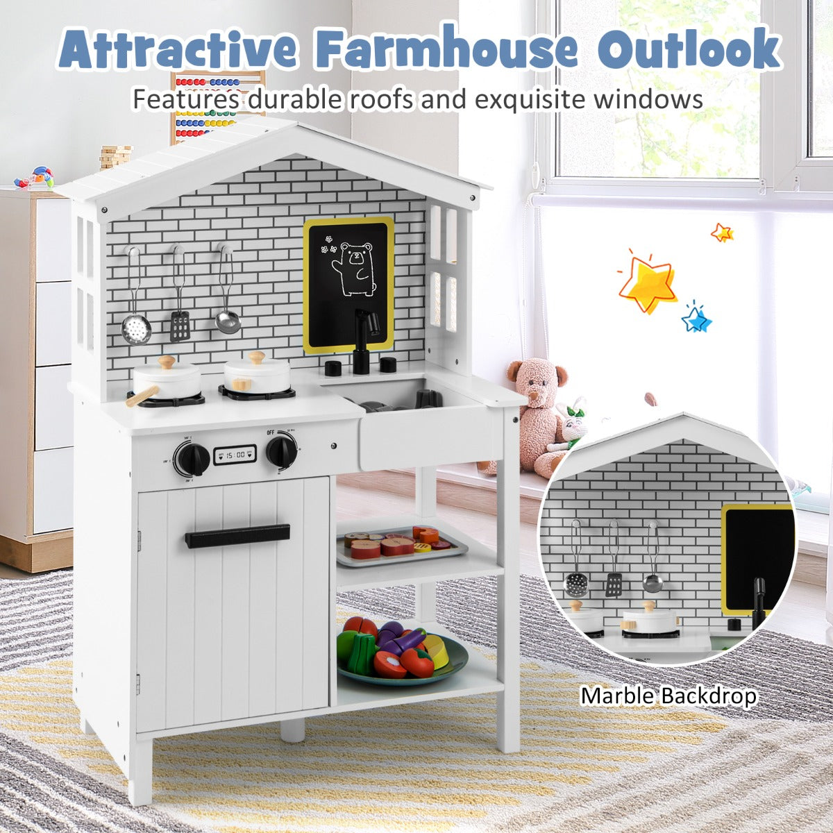 Farmhouse Play Kitchen with Chalkboard