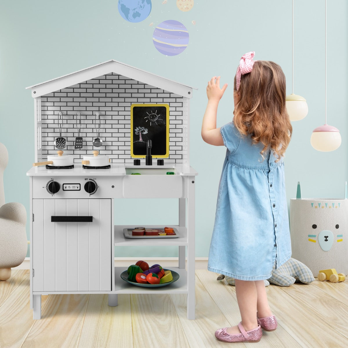 Farmhouse Play Kitchen with Chalkboard