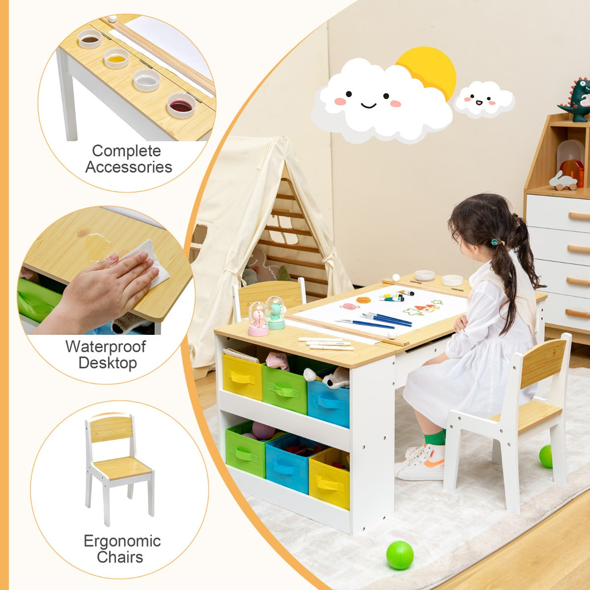 Kids Activity Table & Chair Set with Storage