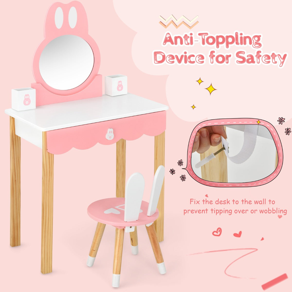 Charming Rabbit Vanity Table & Chair Set