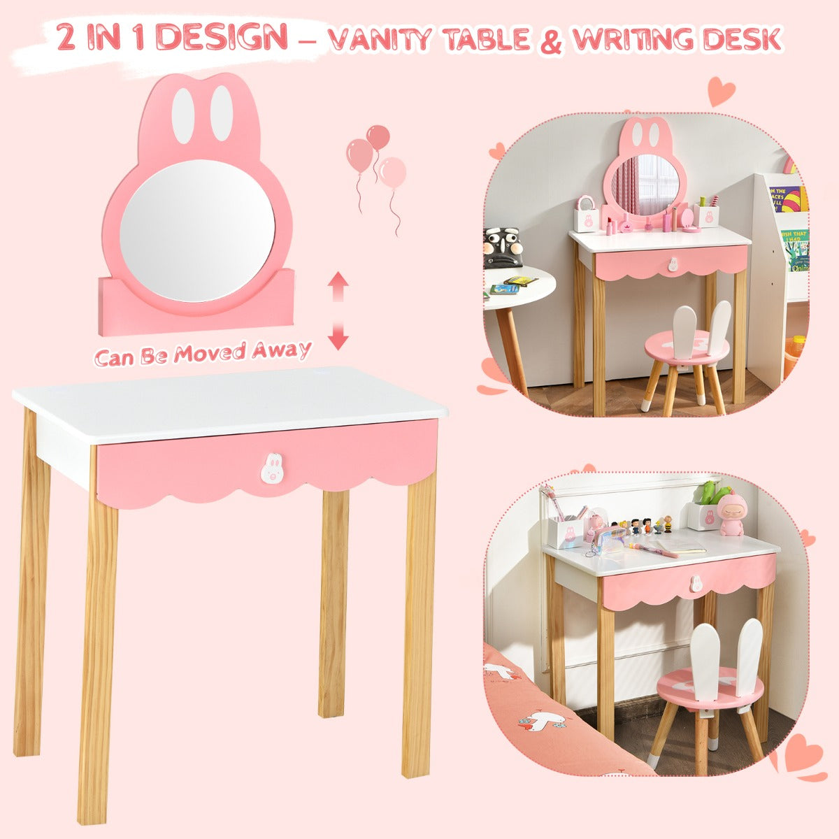 Charming Rabbit Vanity Table & Chair Set