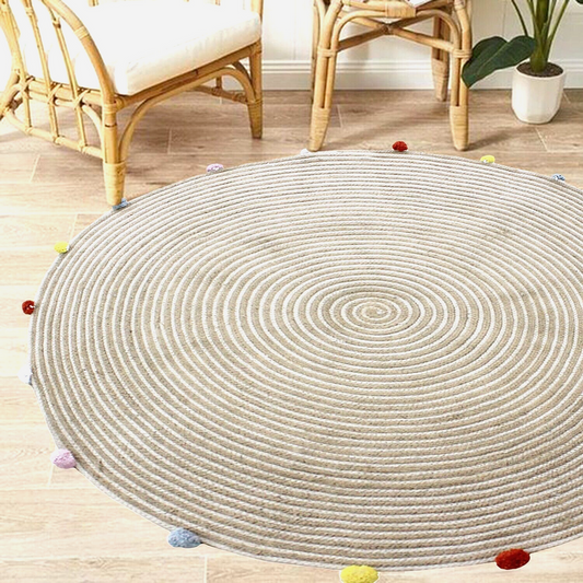 Scandi Pompom Round Jute Rug