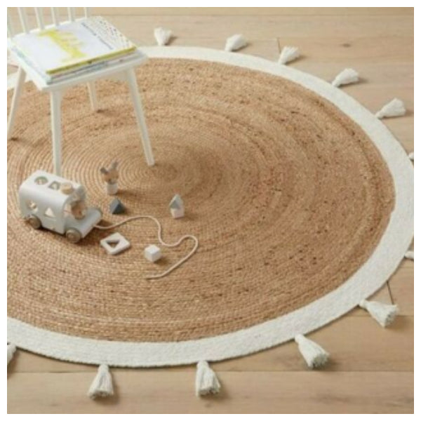 Boho Jute Round Rug with Tassel