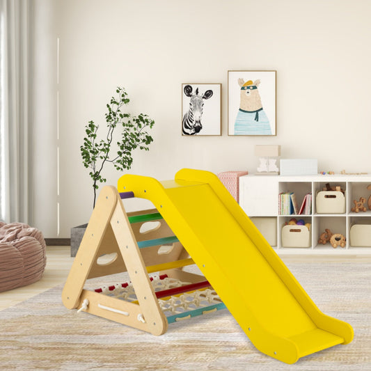 AdventureTribe 4-in-1 Wooden Triangle Climbing Set with Sliding Board