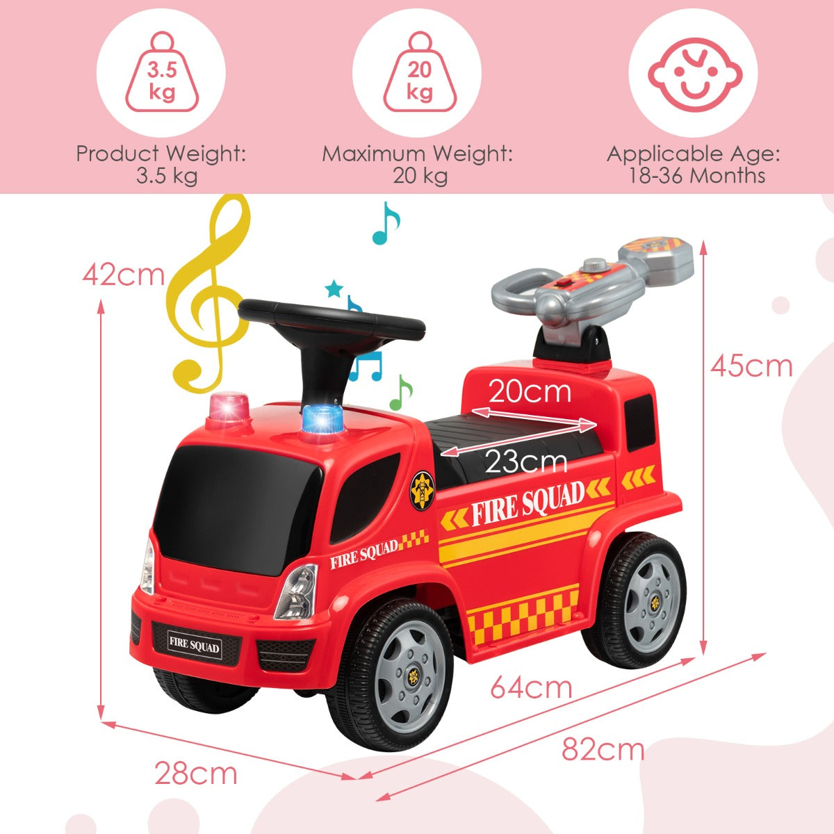 Ride-On Fire Truck with Built-in Bubble Maker