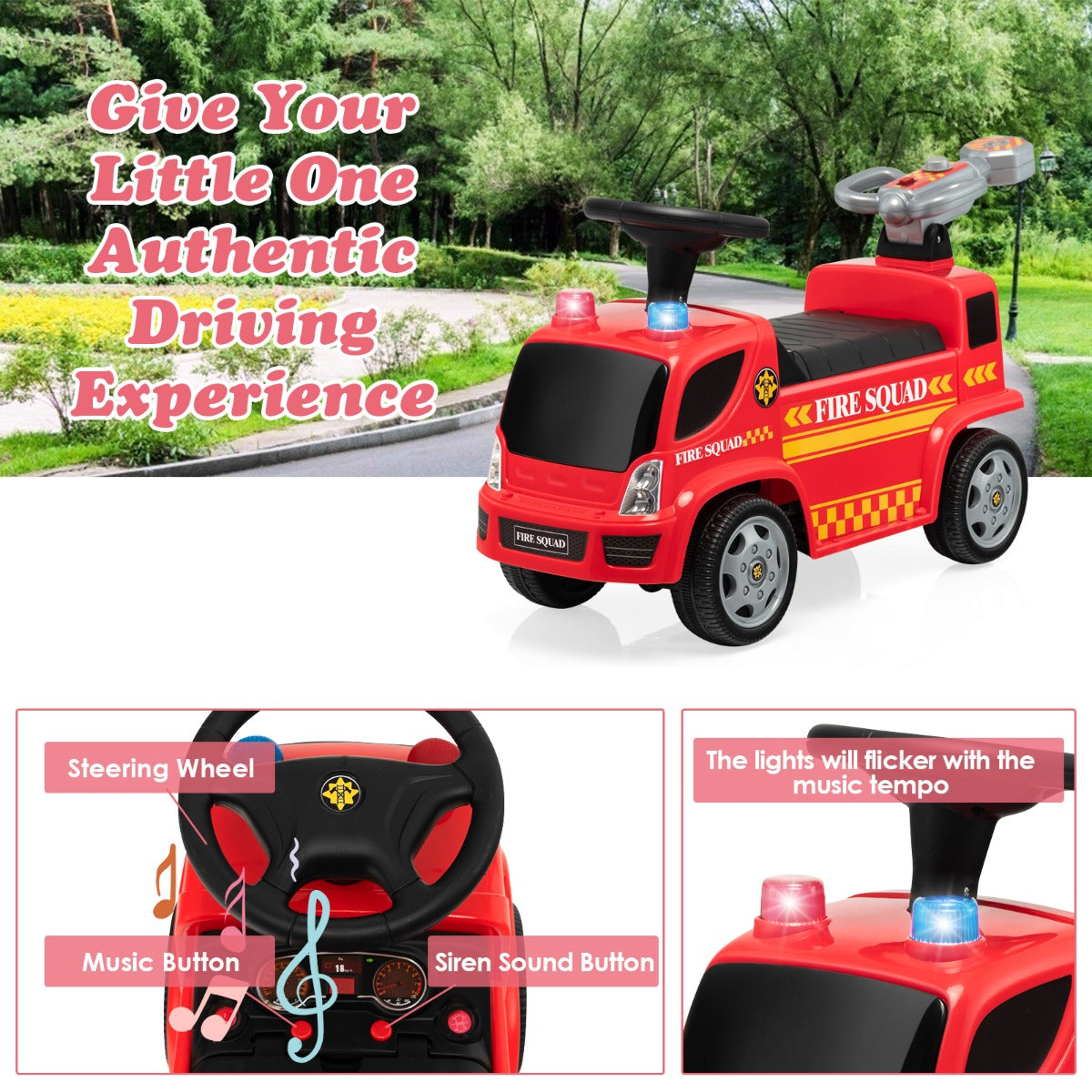 Ride-On Fire Truck with Built-in Bubble Maker