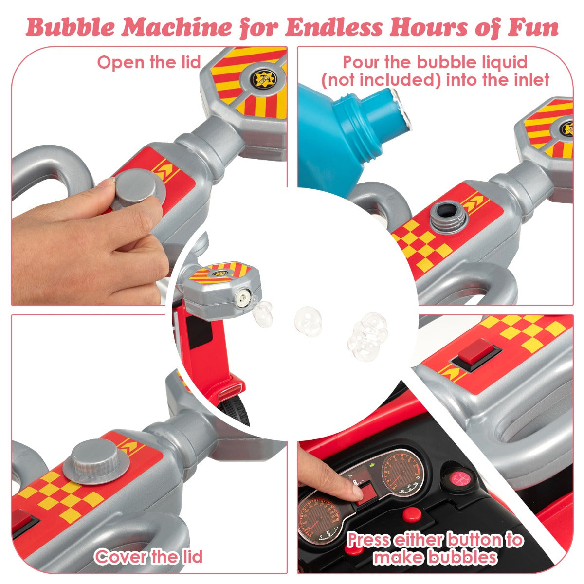 Ride-On Fire Truck with Built-in Bubble Maker