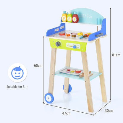 Kid's Pretend Wooden BBQ Play Set with Grilling Tools