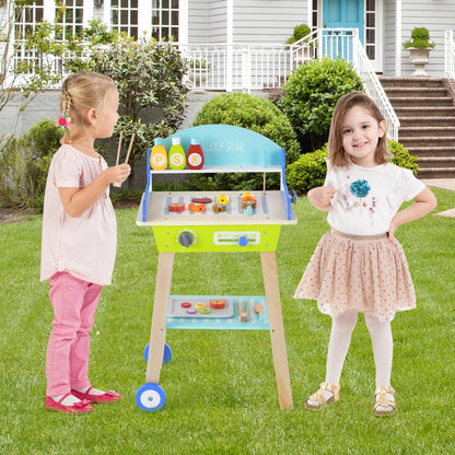 Kid's Pretend Wooden BBQ Play Set with Grilling Tools