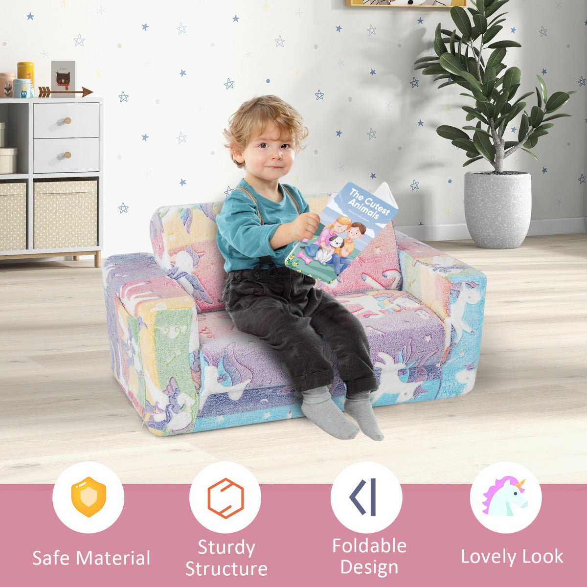 FunKids Sofa Chair with Removable Flannel Fabric Cover