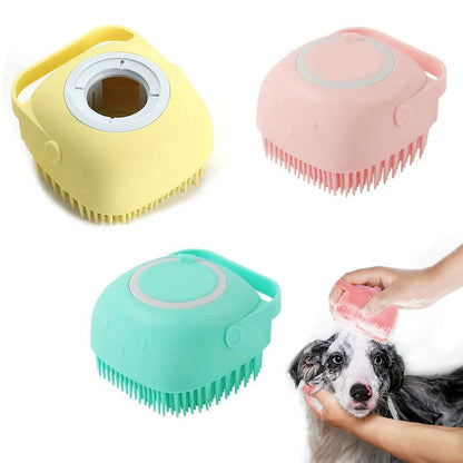 Soap Dispensing Silicone Bath And Grooming Brush For Pets