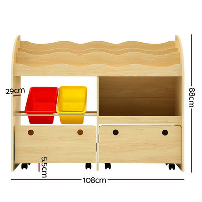 Keezi Kids Display Book Shelf with Storage Boxes and Drawers