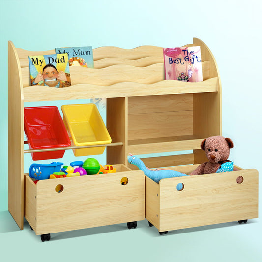 Keezi Kids Display Book Shelf with Storage Boxes and Drawers